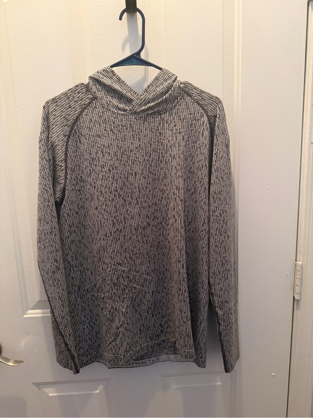 Lululemon Live In Practice Hooded Long Sleeve Top Size M Gray Black Print